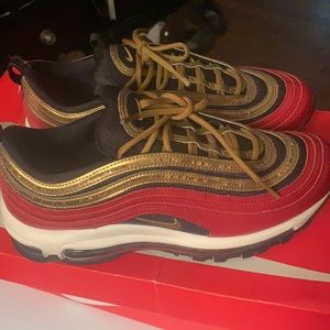 Red/Metallic Gold/Black Air Max 97(W). Worn 3-4 times.Good Condition.